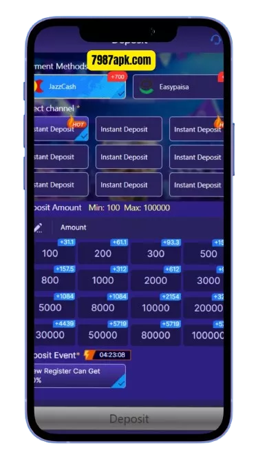 7987 Deposit Portal with payment methods and deposit fees